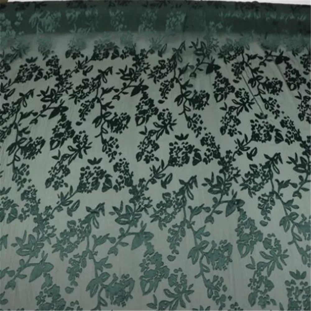 Amazing Dark Green Plain Dyed Color Breathable Floral Opal Silk Burn Out Fabric for Women Dress Shawl Clothes