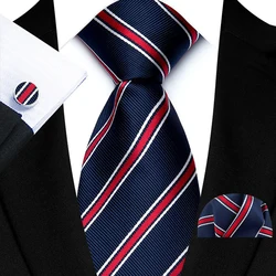 Business Mens Tie Luxury Striped 8cm NeckTie Pocket Square Cufflinks Set For Men Formal Fashion Wedding High Quality Gravata