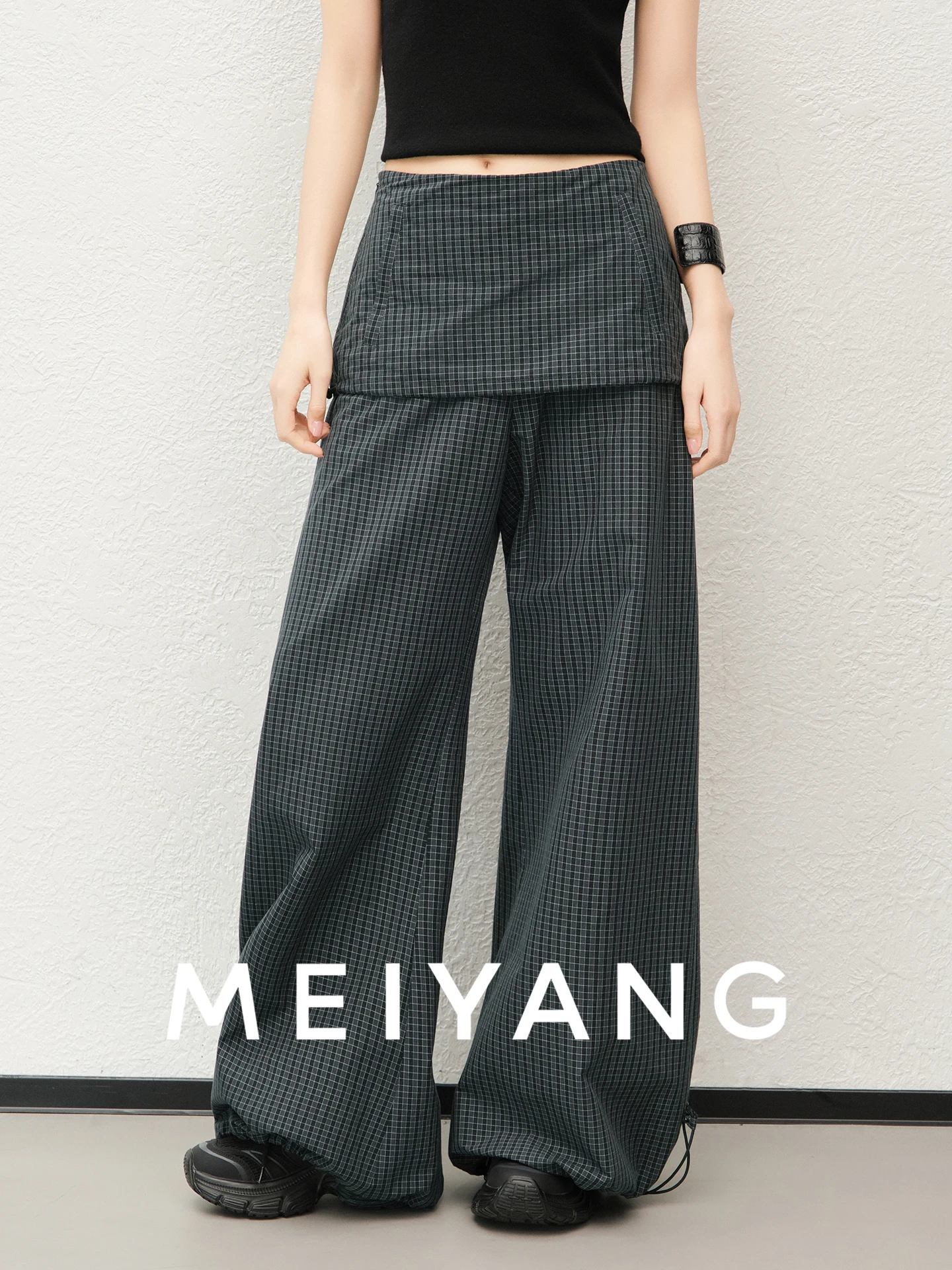

Брюки MeiYang Lightning Pants Number Three: весенние, в клетку, широкие, повседневные, хлопковые, с высокой талией, для женщин