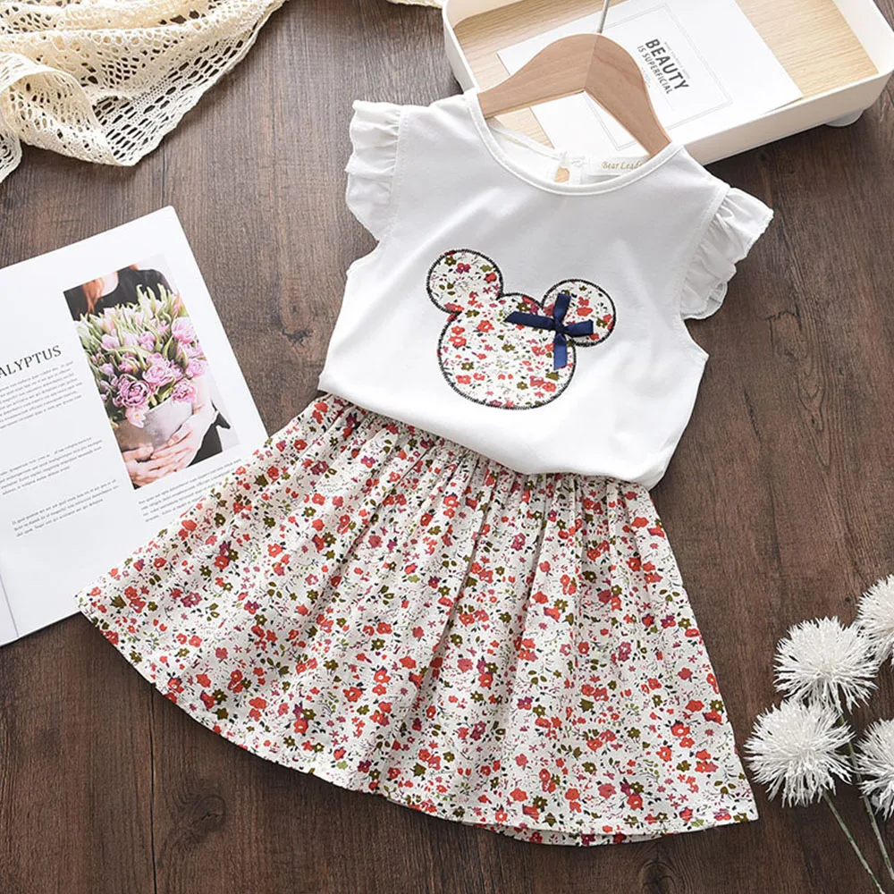 Bear Leader New Summer Casual Children Sets Chiffon Flowers Blue T-shirt Pants Girls Clothing Sets Kids Summer Set for 3-7 Years