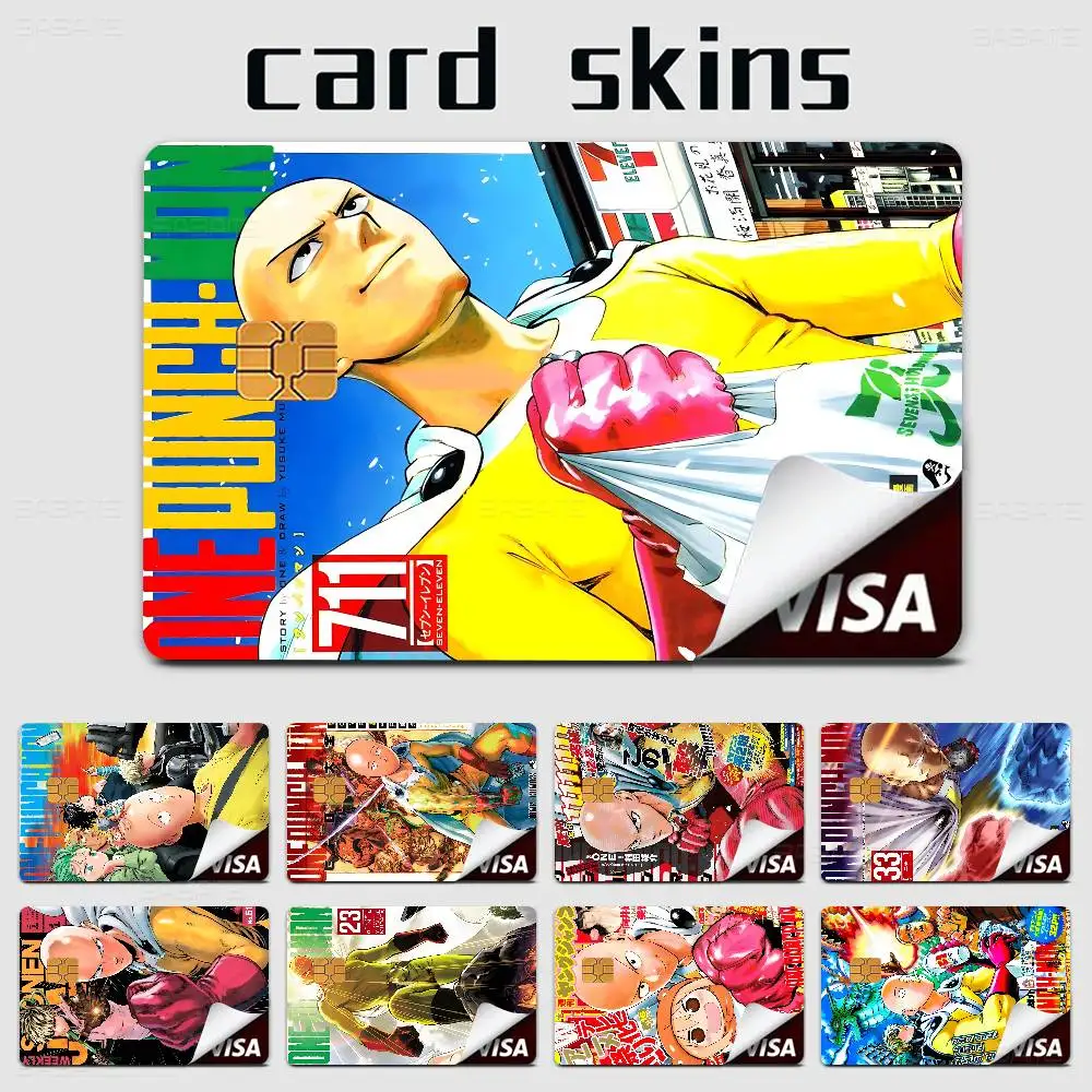 Anime One-Punch Man 2024 pegatinas de piel de dibujos animados de Anime funda de cinta de película para tarjeta de débito de crédito grande parte frontal