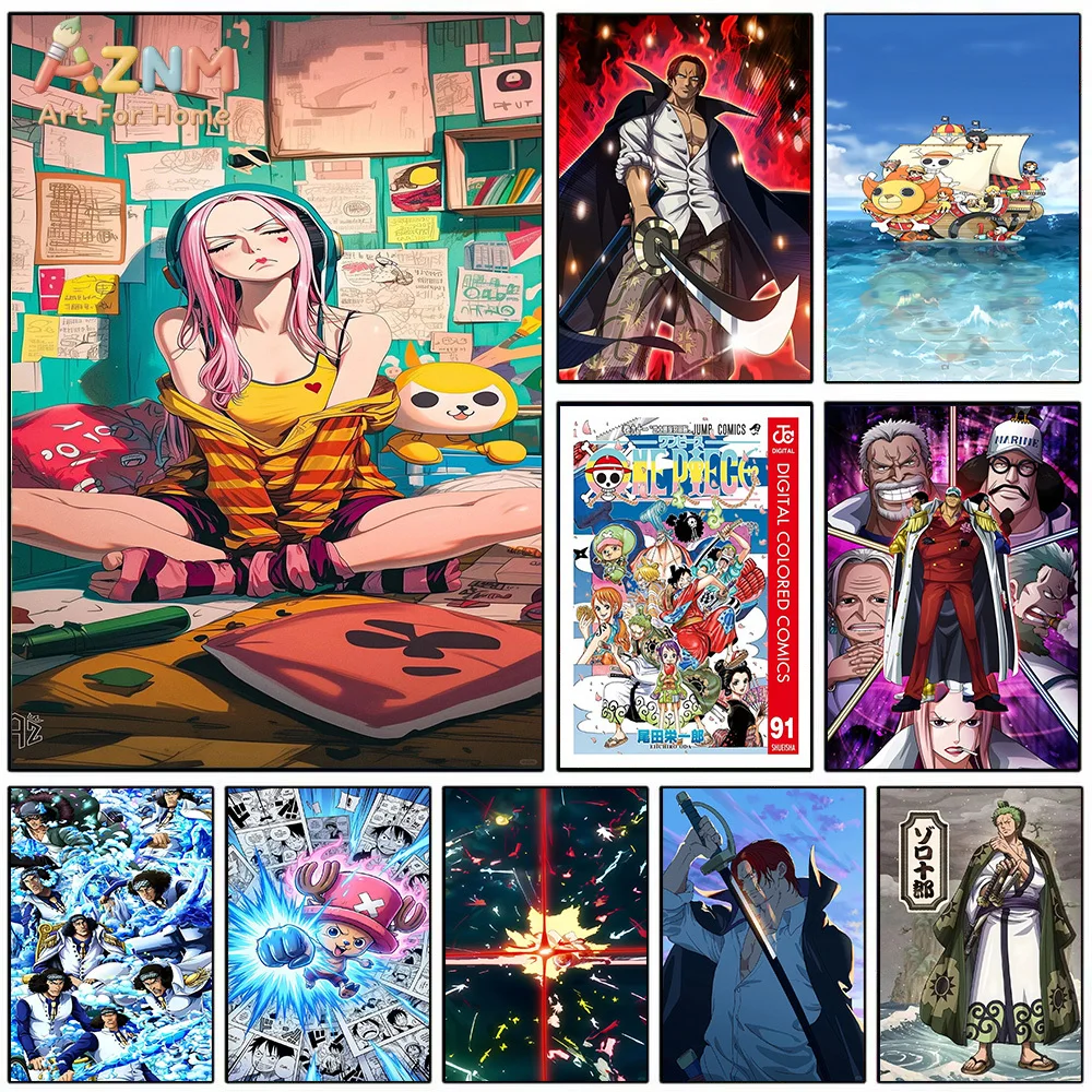 AZNM Cuadro de Lona de One Piece con Joya Bonney en la Habitación, Papel y Peluche