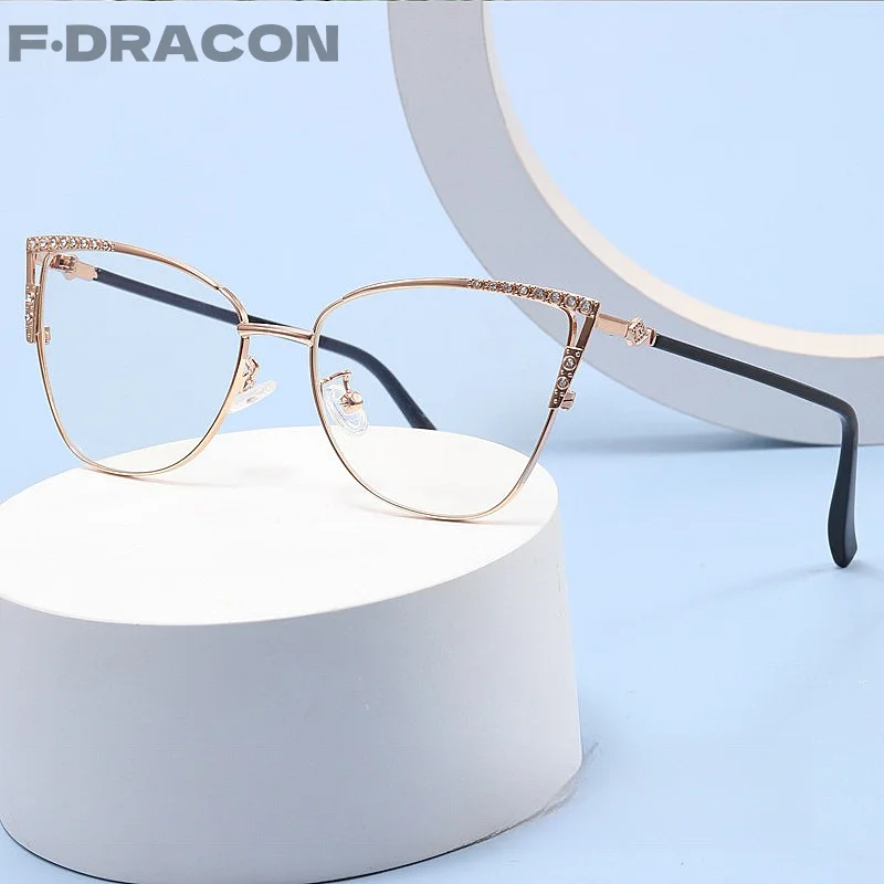 F·DRACON Metal Fashion Anti-blue Light Ladies Cat-eye Glasses Frame New Myopia Optical Prescription Glasses Frame Women 047