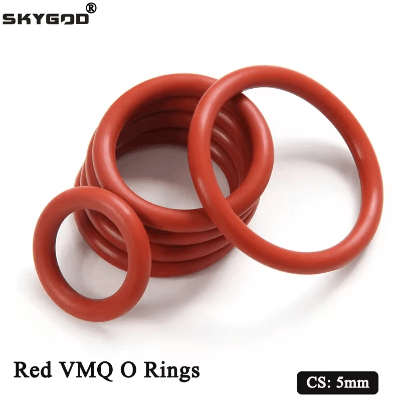 10pcs VMQ O Ring Gasket CS 5mm OD 15 ~ 150mm Red Silicone Rubber Insulated Waterproof Washer Round Shape Nontoxic Seal  Gaskets