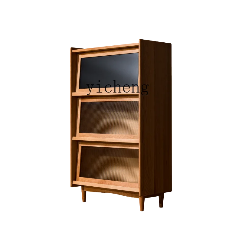 

Tqh Cherrywood Locker Display Cabinet Vintage Tea Glass Door Bookcase Simple Solid Wood Sideboard