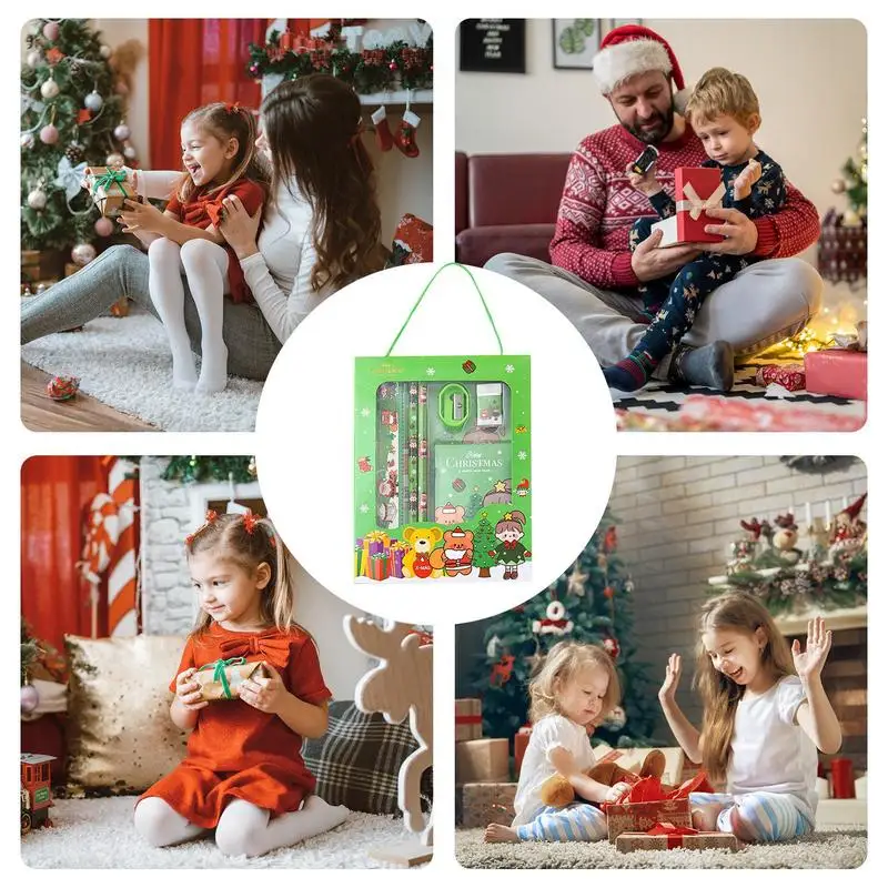 クリスマス鉛筆消しゴムセット、複数の色、文房具学校、パーティーの記念品、かわいい、6個セット