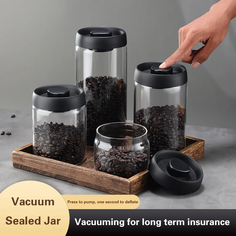 Vacuum Sealed Tank Coffee Bean Glass Sealed Jar Household Moisture-proof Air Extraction Airtight Container Coffee Set