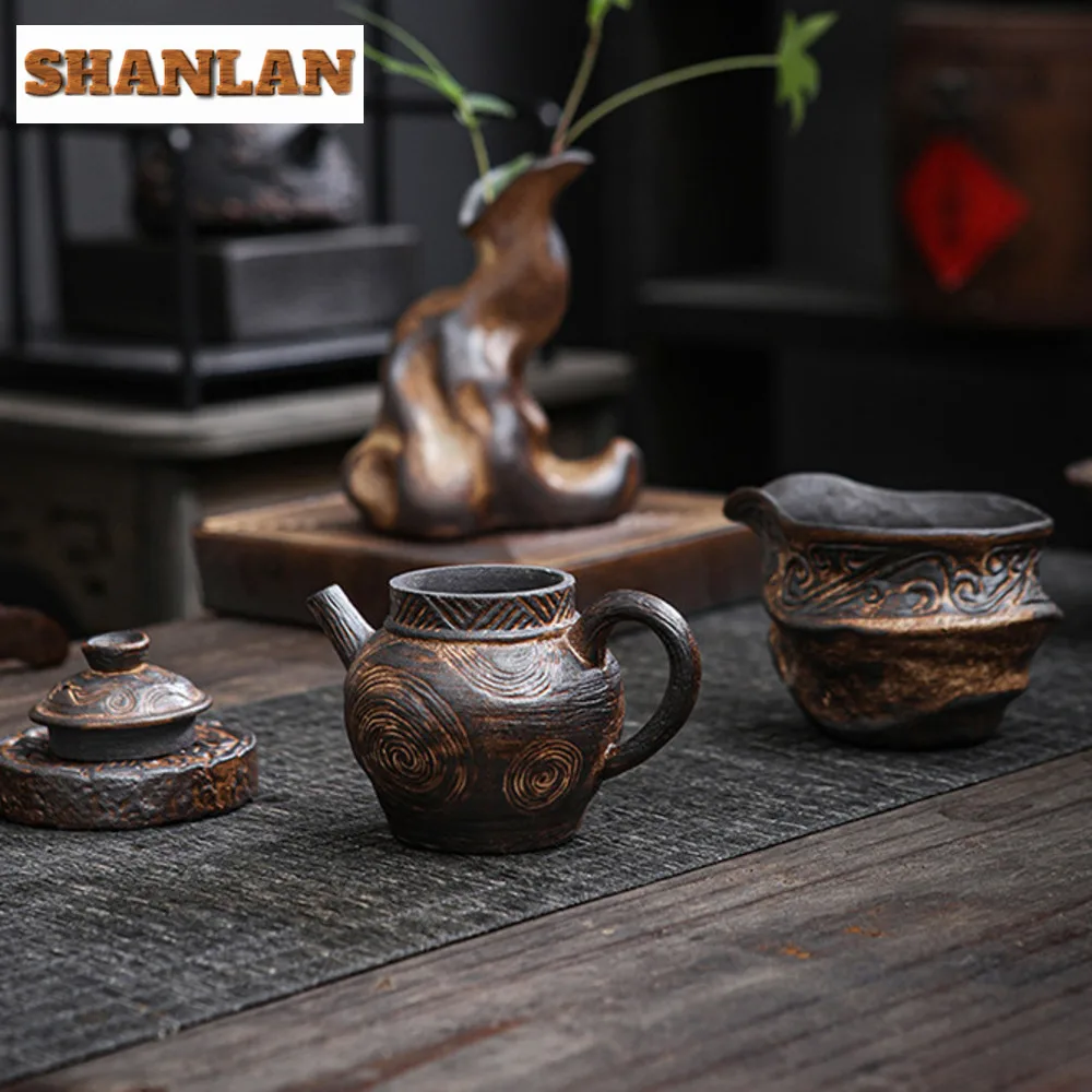 120ml Handmade Old Rock Mud Fair Cup Coarse Pottery Tea Pitcher Cha Hai Justice Cup Tea Divider Sharing Pot Teaset Collection