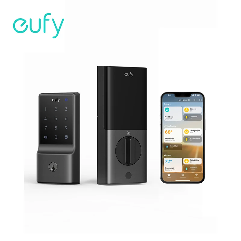 eufy Smart Lock C34 Fechadura de porta de entrada sem chave com ecosistema Apple Home Fechadura Wi-Fi integrada para porta frontal ou traseira