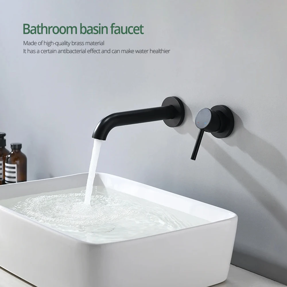 Matte Black Bathroom Basin Faucet Embedded box Single Handle Hot And Cold Tap Wall Mounted Bathroom Mixer