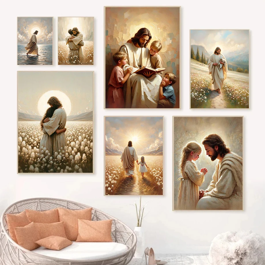 (1PC Unframe)Jesus With Woman Christian Posters Savior Jesus Knows Your Pain Prints Canvas Painting Wall Art Pictures Beach Home