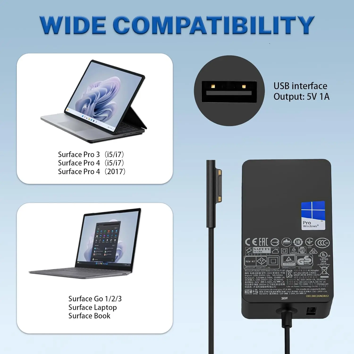 Imagem -03 - Carregador de Energia ac 44w para Microsoft Superfície Pro Pro i5 i7 Superfície Pro Laptop Superfície ir 1800 15