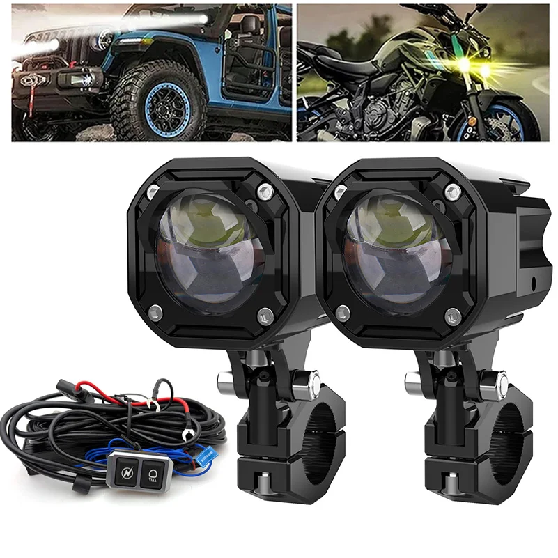 Motorcycle Led FogLights Electric Vehicle Auxiliary Road Driving High Low Beam White Yellow Flashing Lamp Spotlight Super Bright
