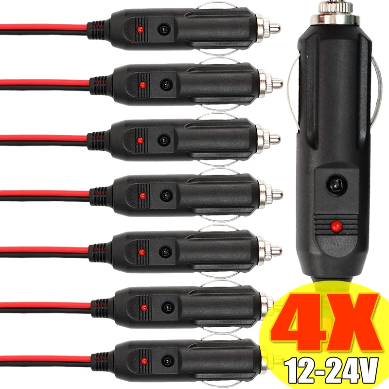 12V-24V Car Electrical Cigarette Lighter Plug Charger Adapter Car Cigarette Lighter Plug Male Head with Indicator Light 1-4pcs