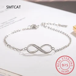 925 Sterling Silver Romantic Infinite Love Zirconia Link Chain Bracelet For Women Engagement Anniversary Jewelry Gift