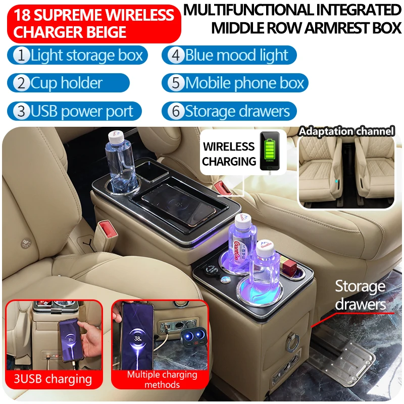 Business Car Central Control Armrest Box GL8 GL6 Granvia Enclave Alphard MPV Middle Row Universal Armrest Console Box