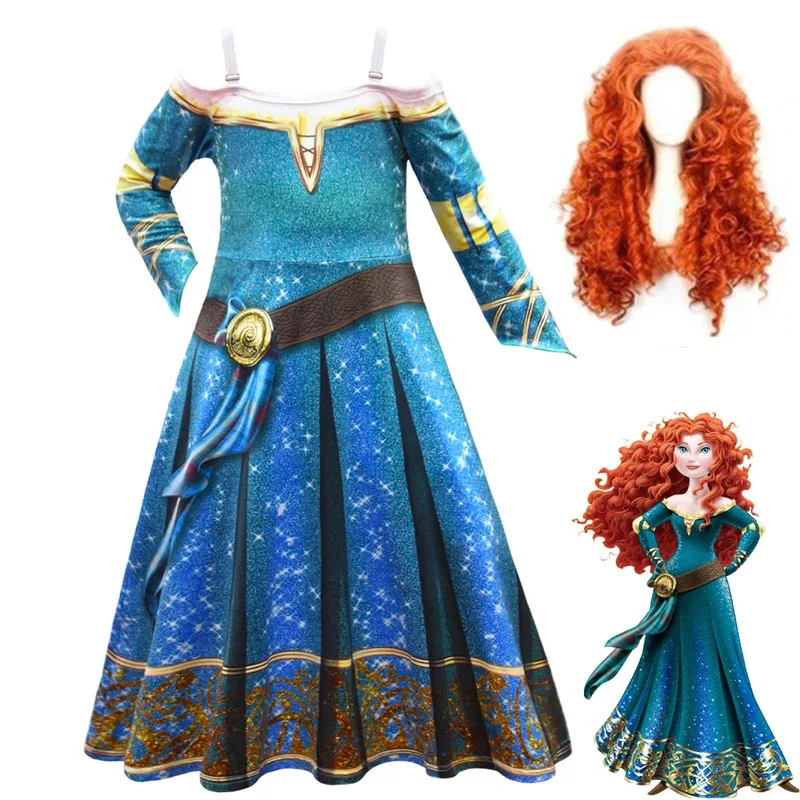 wiwiwi 123The Same Cosplay Costume Girls Halloween Brave Merida Princess Dress Kids Carnival Fantasia Children Birthday P