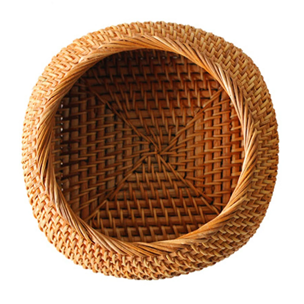 

Rattan Storage Box Handwoven Basket Tray Kitchen Tea Biscuit Container Fruit Holder Wicker House Supplies Texture