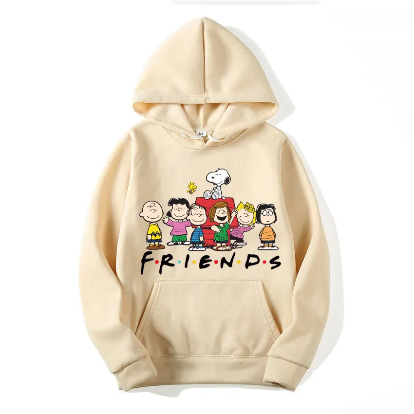 Snoopy Friends Logo Cartoon Anime Women Pullover Spring Autumn Men Oversized Hoodie 2024 Casual Couple Sweatshirt Clothes Tops