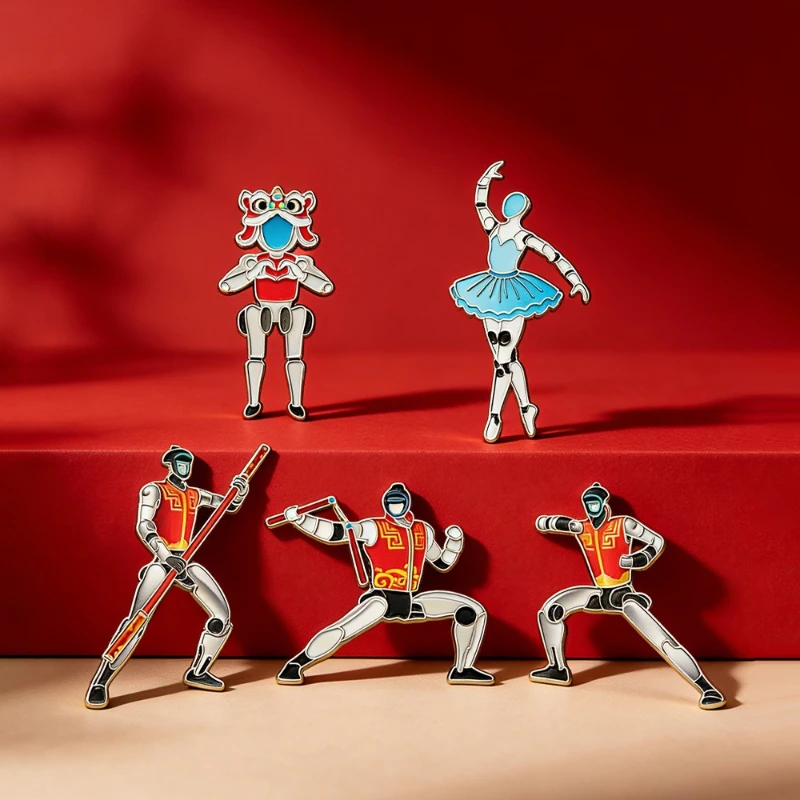 Cartoon AI Robot Brooch Mech Warrior Martial Arts Ballet Metal Badge Pin DIY Clothes Bags Shoes Hat Scarf T-shirt Jeans Unisex view 2