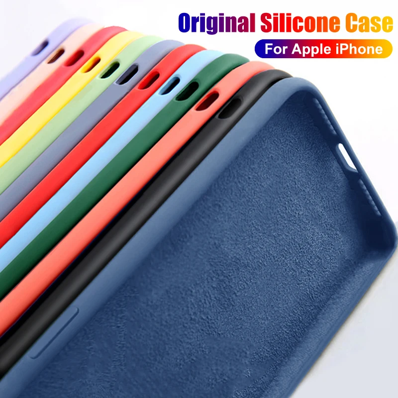 Original Liquid Silicone Case For iPhone 15 14 12 11 13 Pro Max Mini Luxury Shockproof Cover X XR XS 7 8 14 Plus SE Accessories