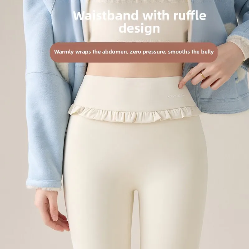 بنطلون يوجا عالي الخصر مع طبقة داخلية دافئة، طبقة أساسية أنيقة من القطن الدقيق، بنطلون أبيض للخريف والشتاء