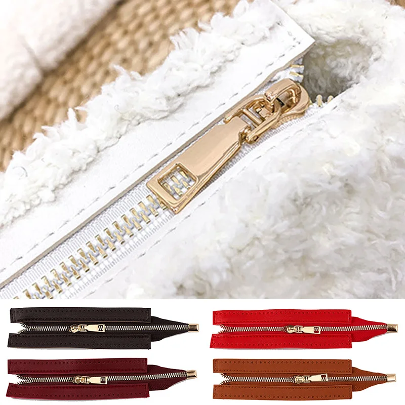 24cm DIY Zipper Für Woven Tasche Hardware PU Leder Zipper Nähen Zubehör Rot/Kaffee/Braun Metall Zipper tasche Teile Zubehör