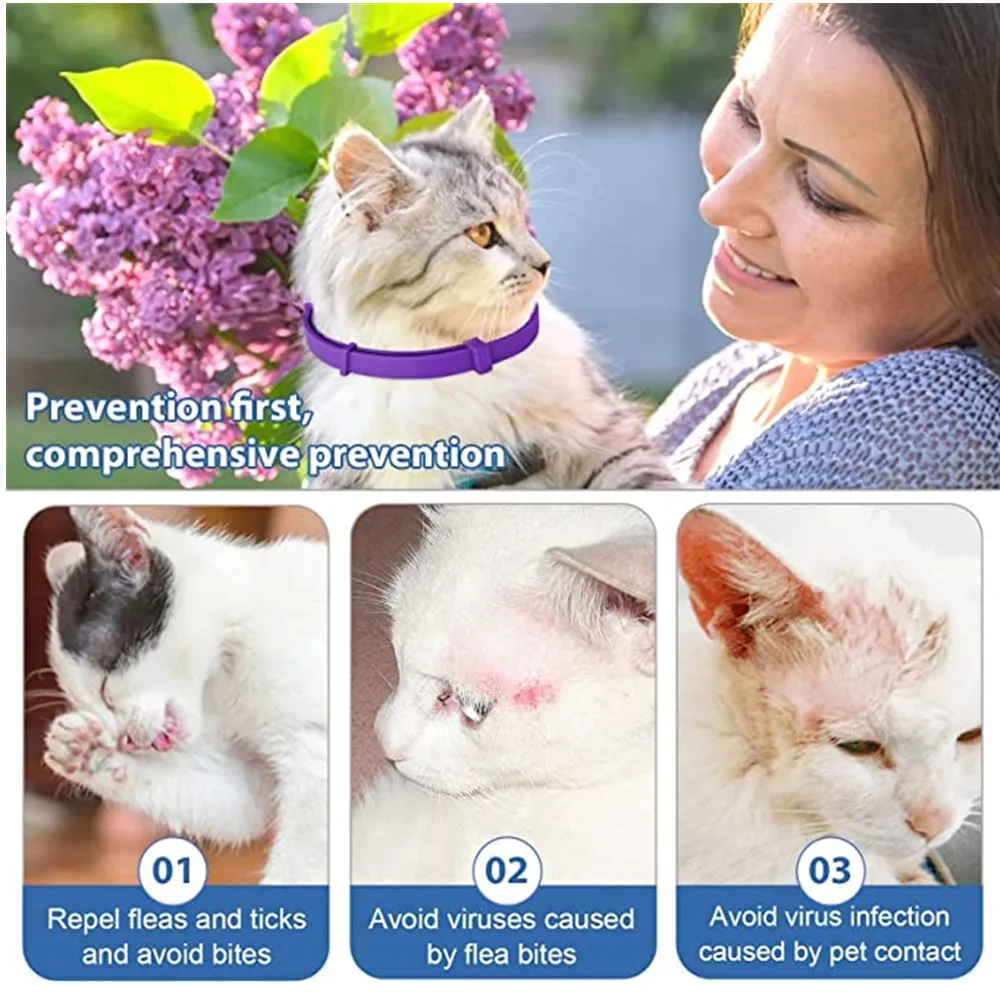 Pet Cats and Dog Flea And Tick Collar Efficient Relieve Anxiety Calming Collars Adjustable for Small Medium Dogs and Cat 3 Pack
