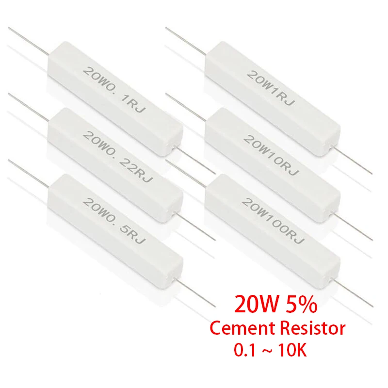 

10pcs 20W 5% Cement Resistor Power Resistance 0.1 ~ 10K 0.1R 0.5R 10R 50R 0.22 0.33 0.5 1 2 5 8 10 20 30 50 100 1K 1.5K 2K ohm