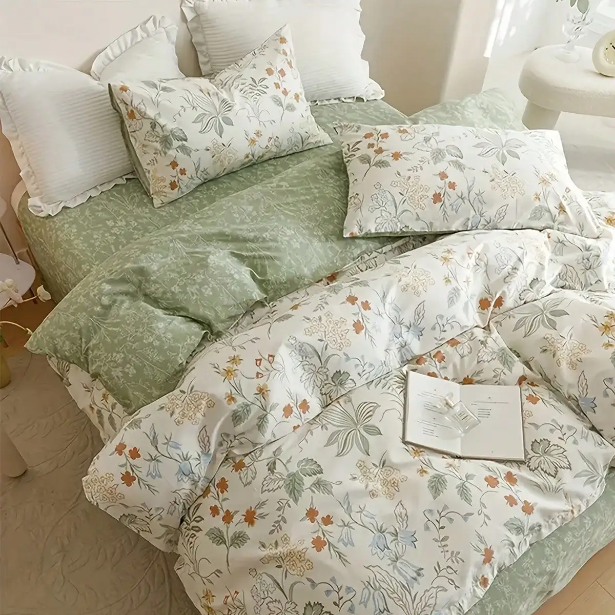 

3pcs Floral Print Duvet Cover Set Polyester Machine Washable Zipper Closure Modern Pastoral Style Bedding