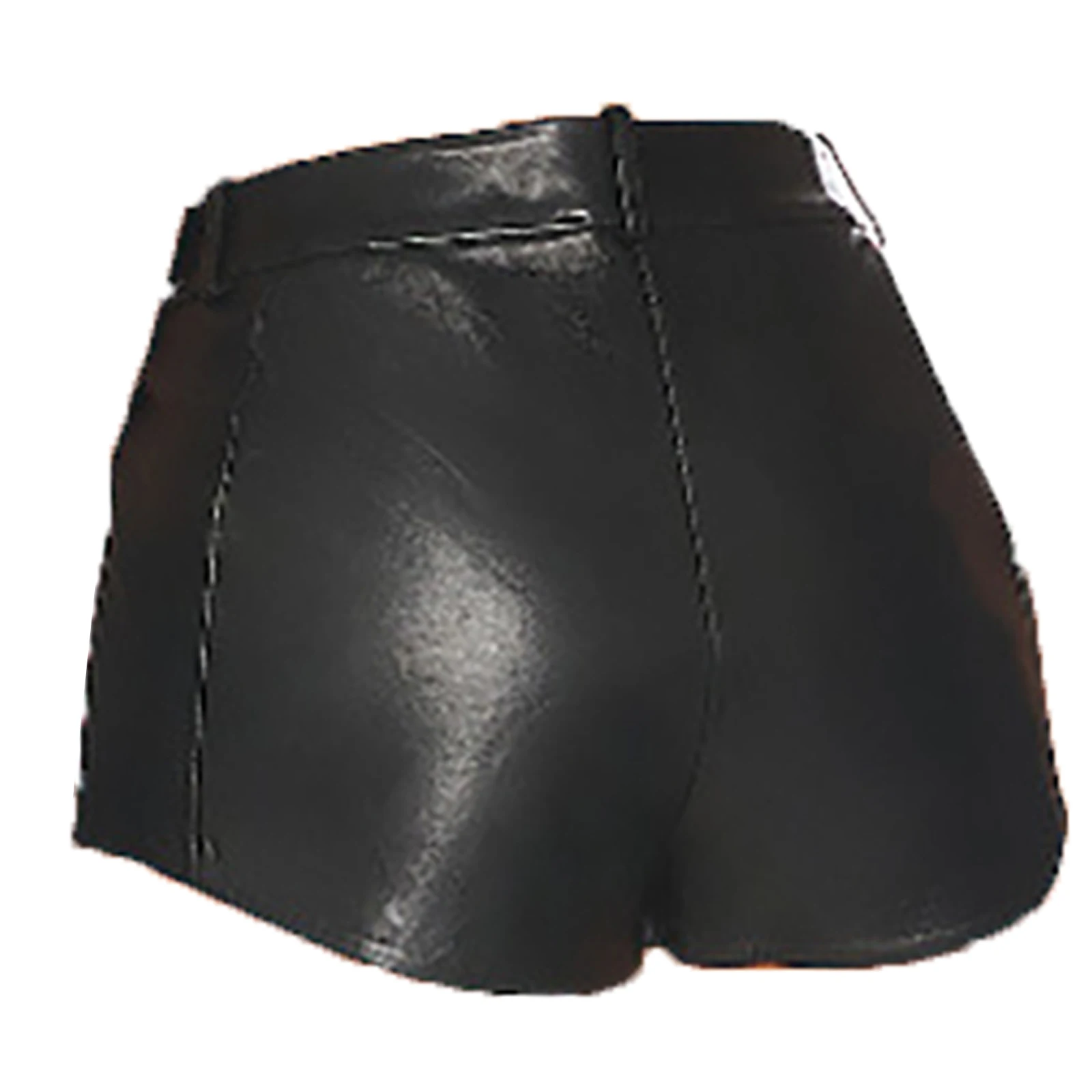 Women Super Shorts Hip-Hop Hot Pants PU Leather Booty Shorts Solid Color Zipper Slim Fit Daily Wear Shorts for Music Festival