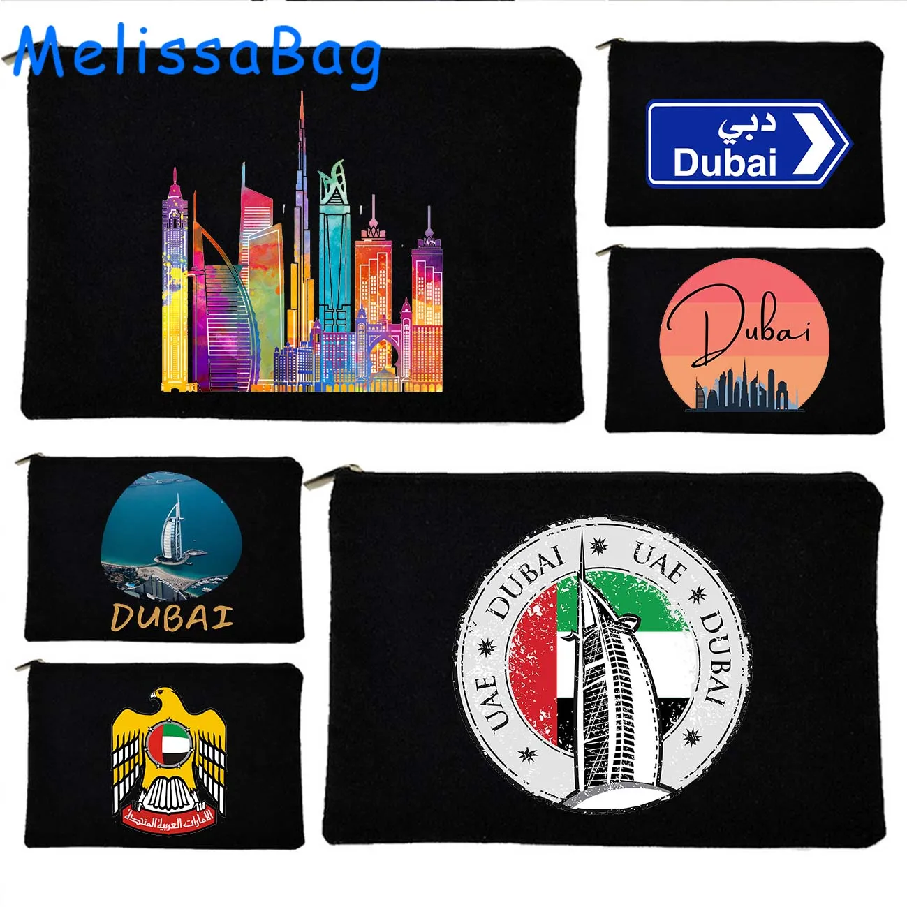 Dubai United Arab Emirates Burj Khalifa Skyscraper Skyline Gifts Canvas Cosmetic Bag Makeup Toilet Bag Pencil Case Zipper Pouch