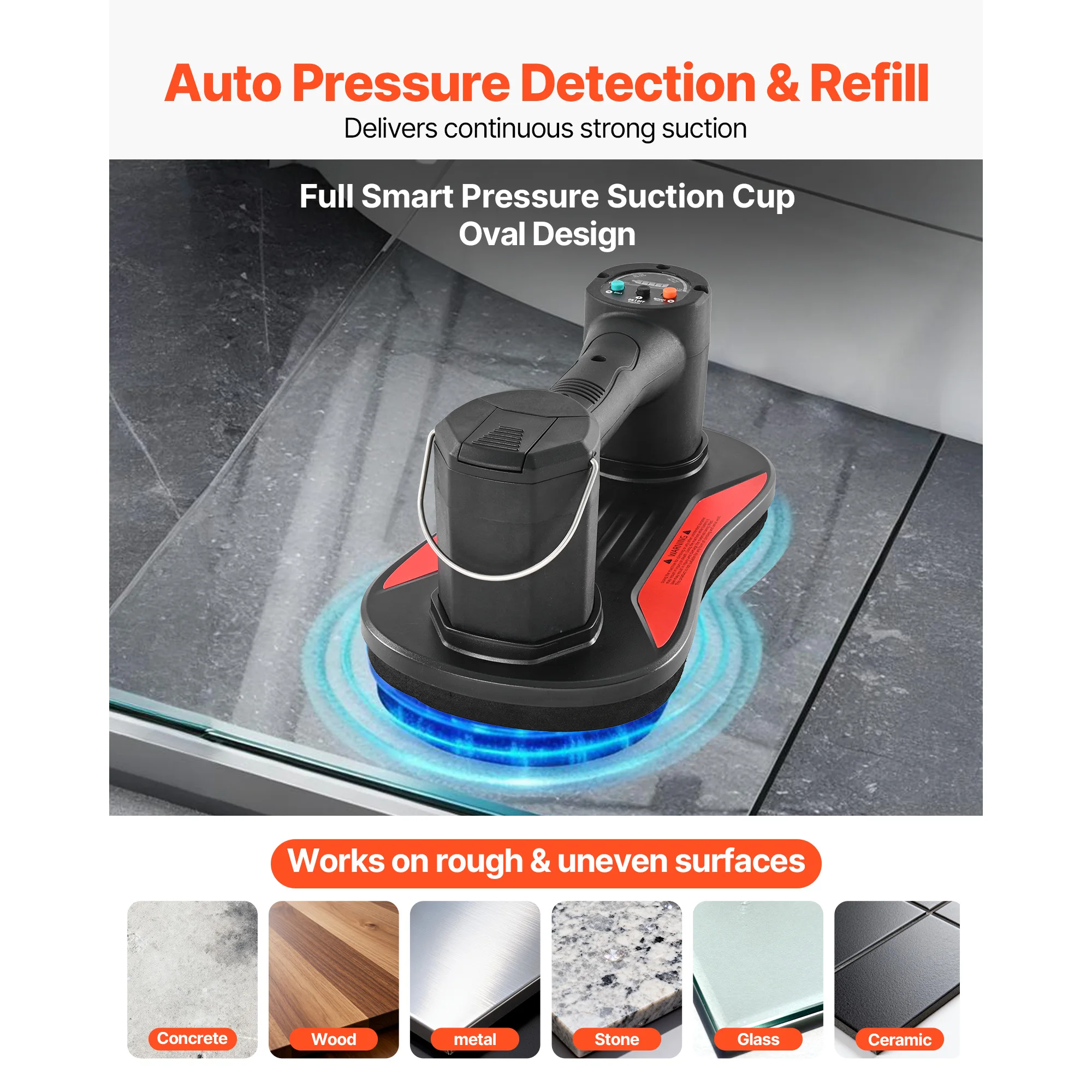 SucceBuy 375 lbs Electric Vacuum Suction Cup Vacuum Glass Lifter with Digital Display Tile Suction Cup Tool for Lifting Granite