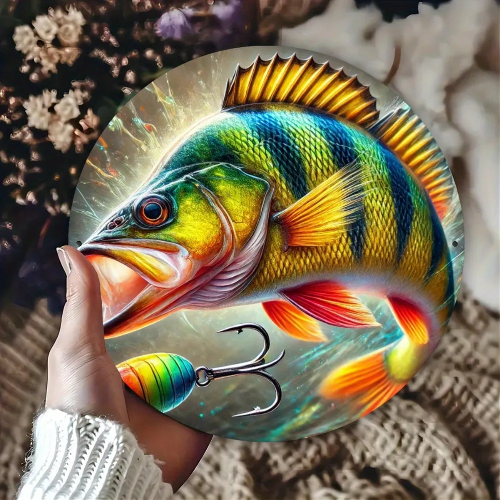 2D Metal Sign, 20x20cm Metal Wall Art, Vibrant Fish Design, Durable Indoor Outdoor Decor, Pre-Drilled for Easy Hanging, Modern H