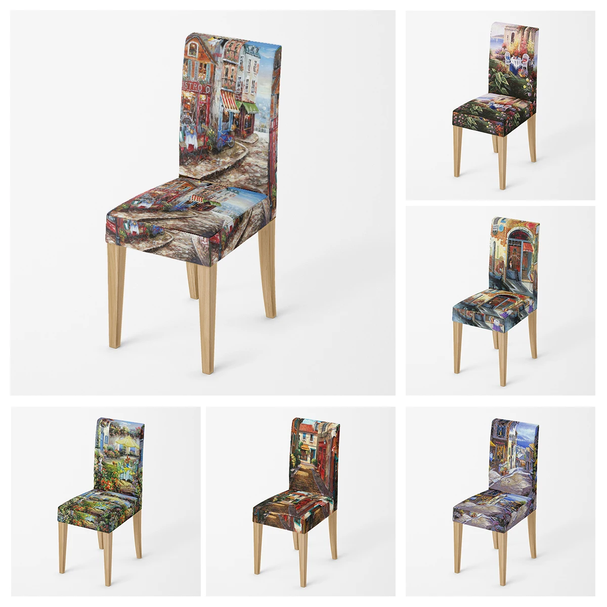 Home chair cover Oil painting style kitchen chairs Coversadjustable dining elastic fabricchairs covers chair cover for wedding