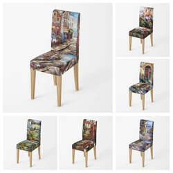 Home chair cover Oil painting style kitchen chairs Coversadjustable dining elastic fabricchairs covers chair cover for wedding