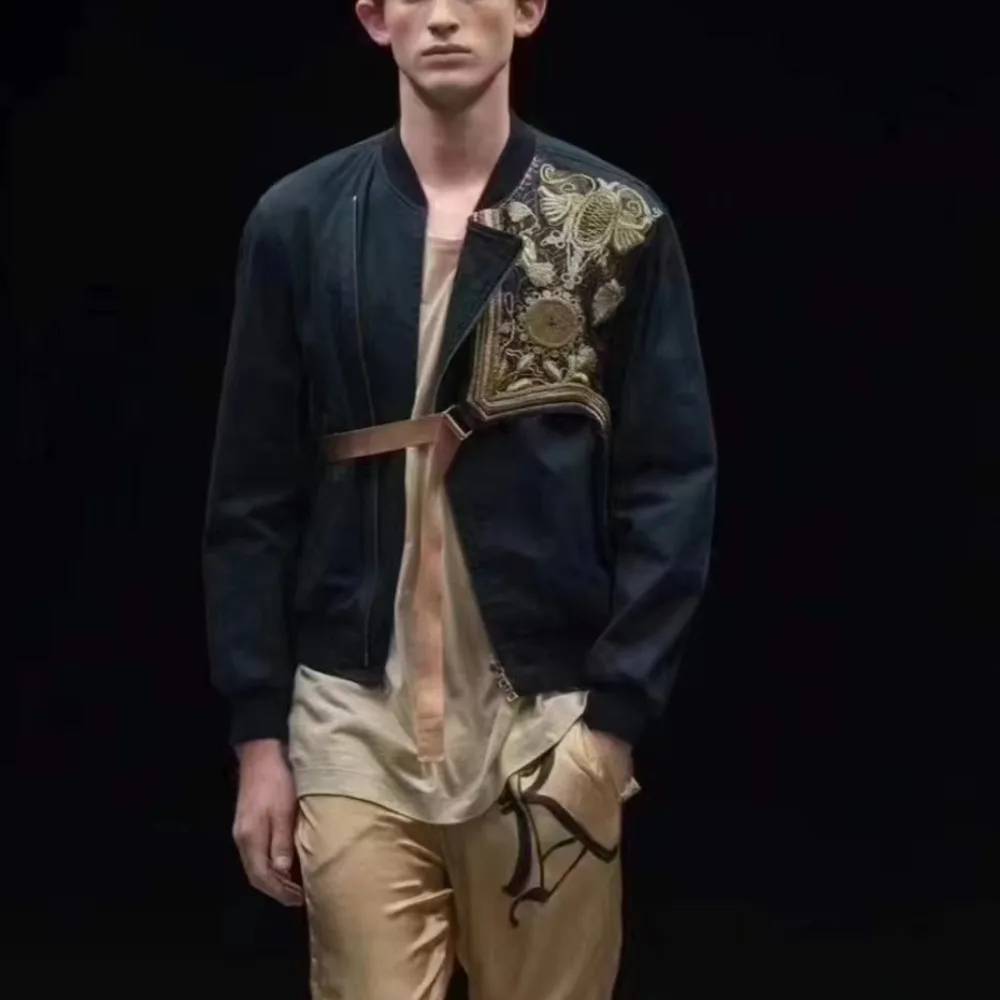 

NIGO MR Silk Embroidery Model Jacket Top Black Fashion Vintage Luxury Stand Collar Zip Jacket Men's Clothing #NGTOP11281