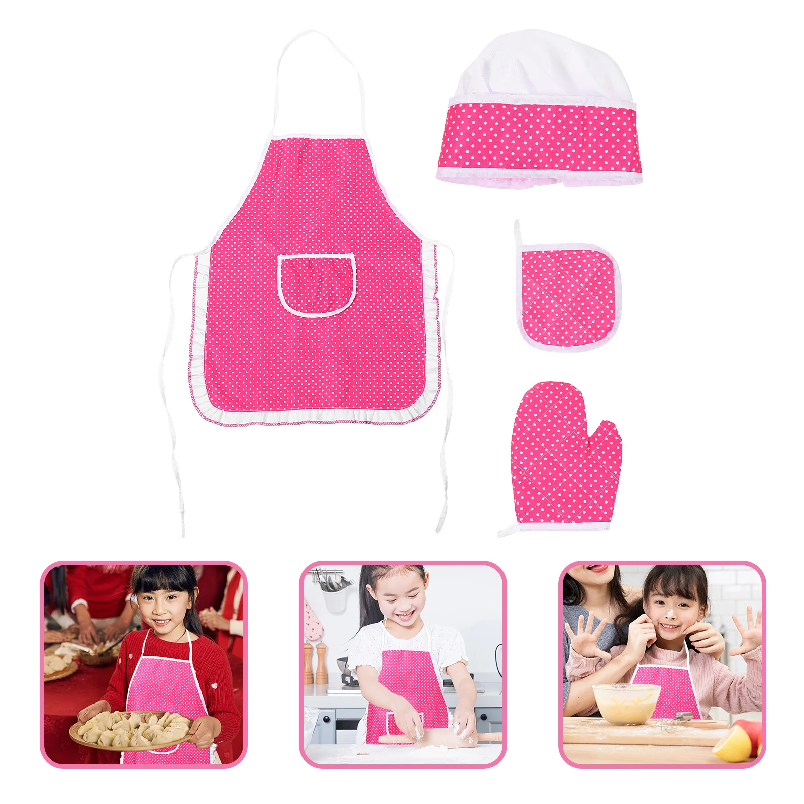 1Set Children Chef Apron Hat Costume Set for Kids Cooking Baking Toddler Protective Mat Oven Mitten Kids Apron