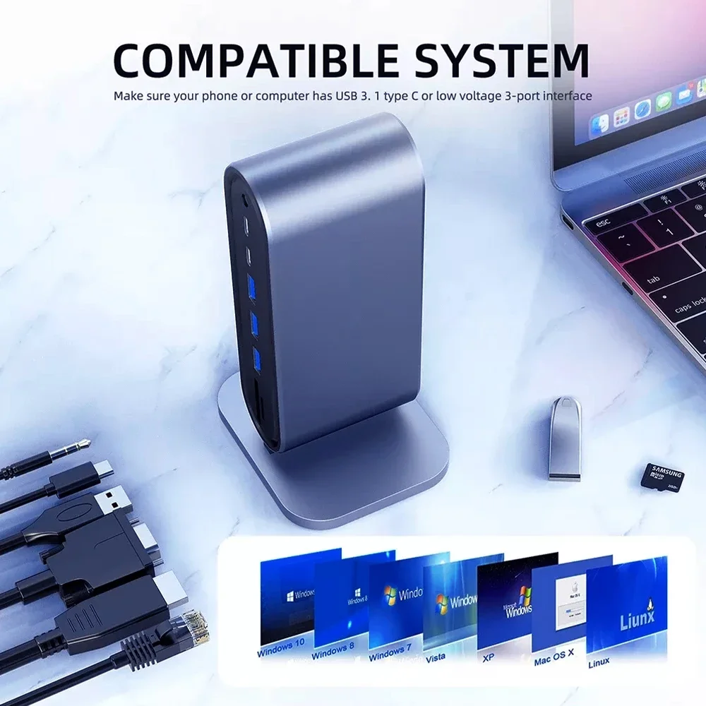 12-in-1 USB C Docking Station PD 100W HUB Type C to HDMI Adapter 4K 30Hz VGA RJ45 USB 3.0 HUB USB Splitter for Laptop