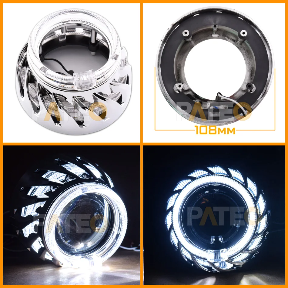 Moldura do projetor led angel eyes auréola anéis mortalhas drl para 2.5 polegada wst bi-xenon bi-led farol lentes de circulação diurna cobre