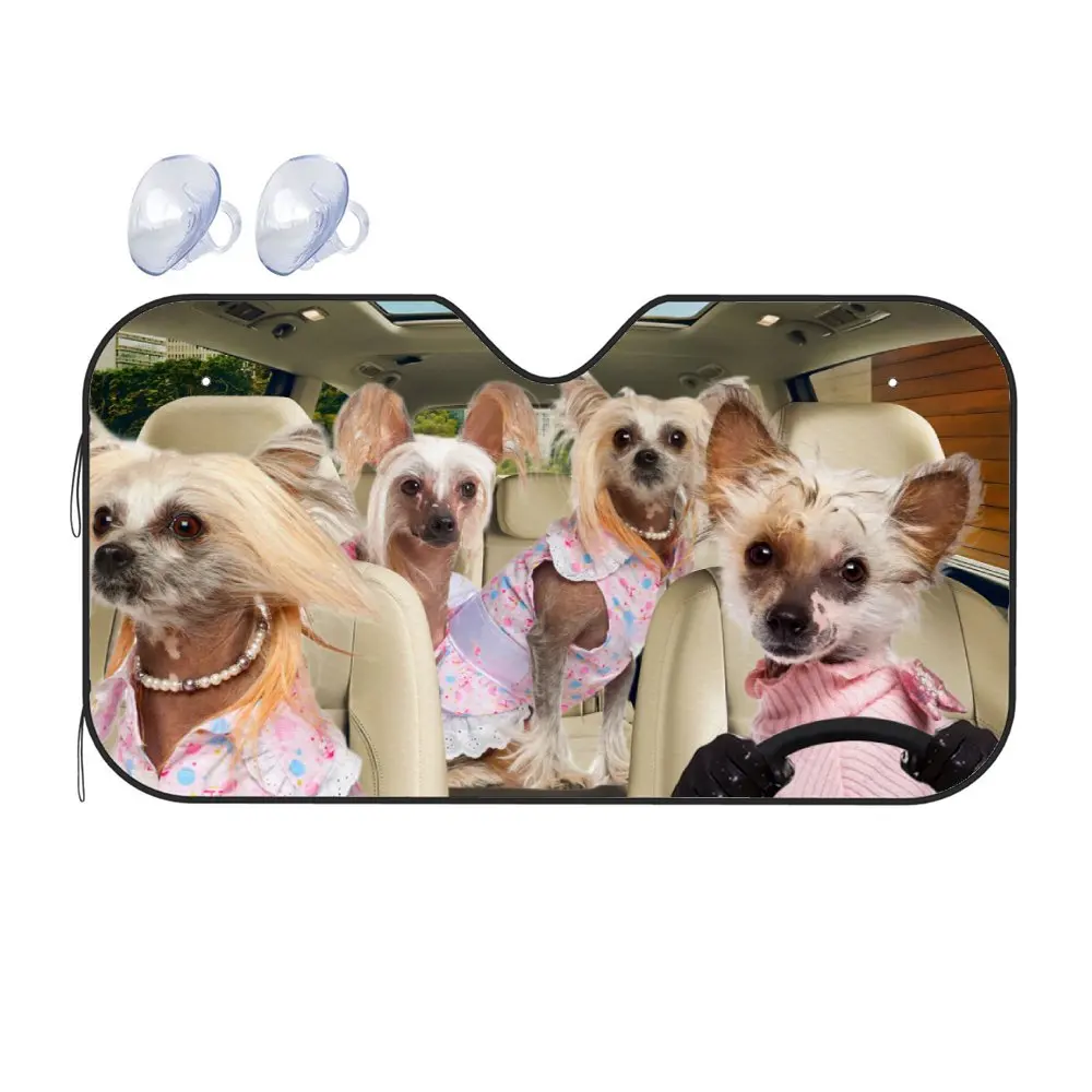 Chinese-Crested-Princess Dog Car Interior Front Windshield Sun Shade,Auto Accessories Sunshade for SUV- Blocks Uv Rays Protector