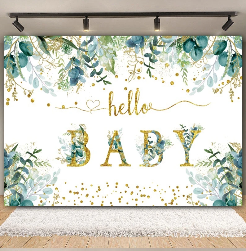 Oh Baby Baby Shower Photography Backdrop Newborn Kids 1st Birthday Party Green Leaves Floral Background Cake Smash Photo Studio