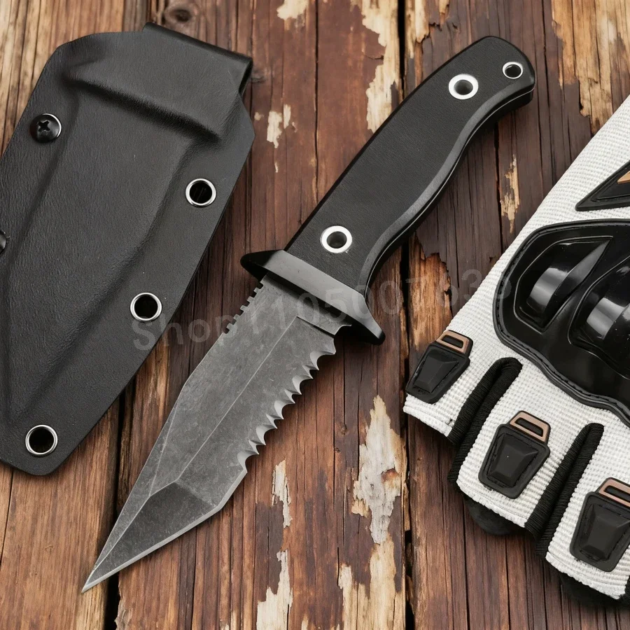 

Serrated Tactical Straight Knife 8Cr13Mov Blade G10 Handle High-hardness Survival Portable Self-defense Knife Picnic Knife