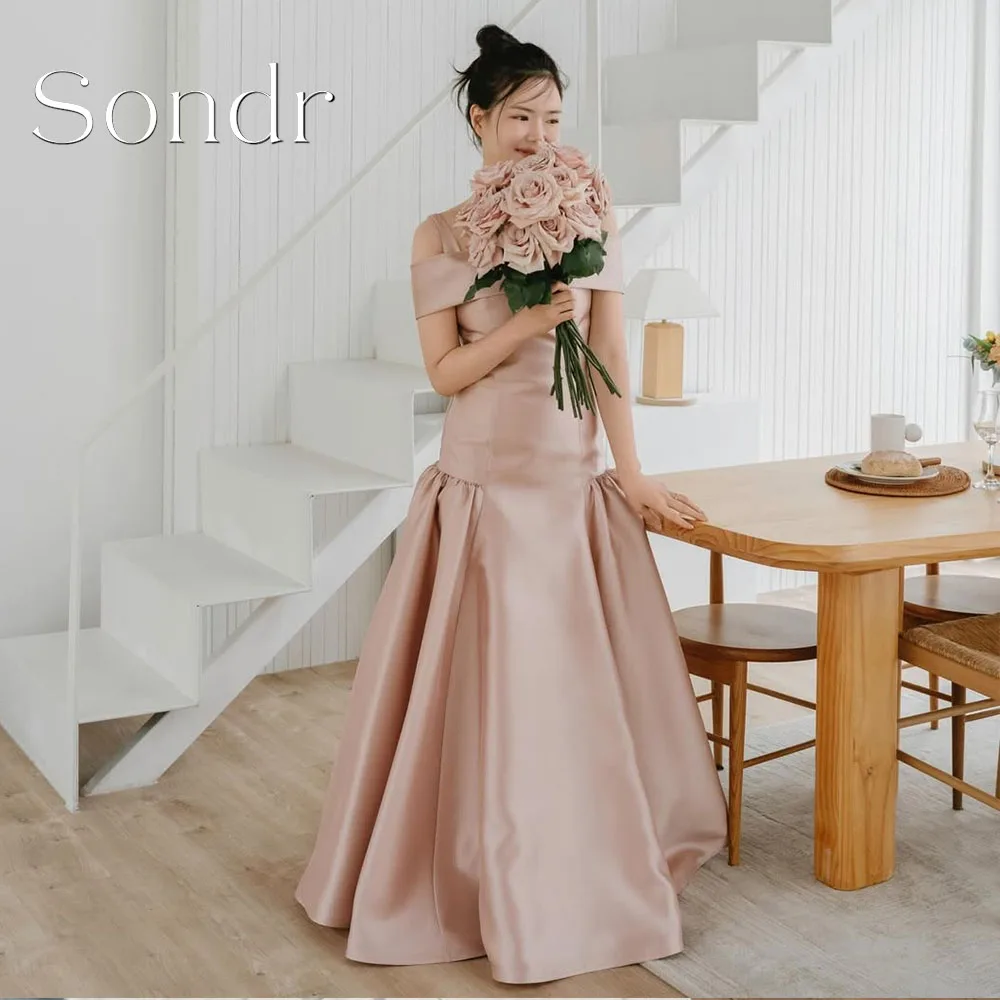 

Sondr Customized Pink Korean Evening Dresses Satin Sleeveless A Line Korean Wedding Snap Dresses Corset Photo Shoot Prom Gown