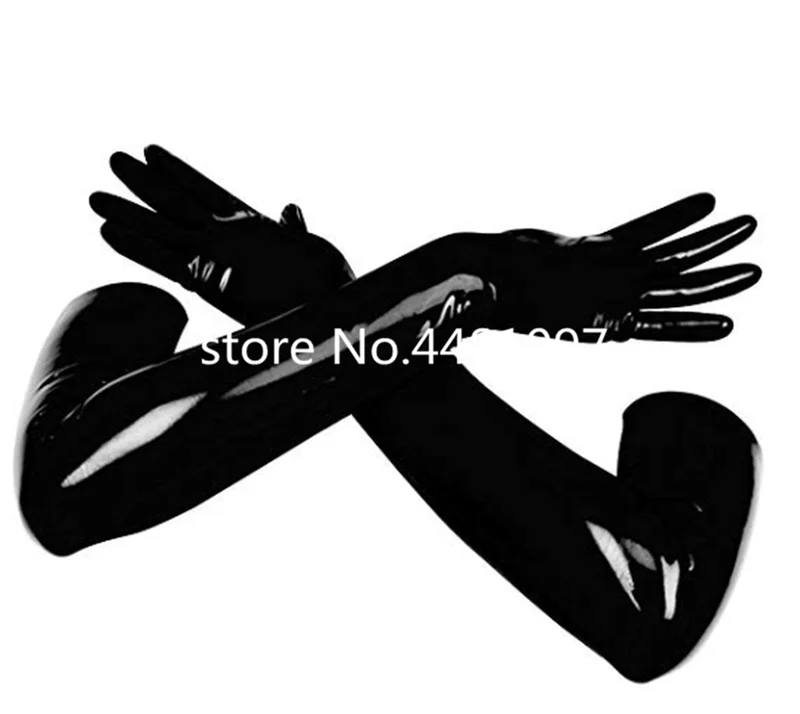 Unisex-Latex-Gummihandschuhe, schwarz geformt, nahtlos, schulterlang, lange Fetisch-Handschuhe, Culb Wear, Cosplay-Kostüme für Frauen