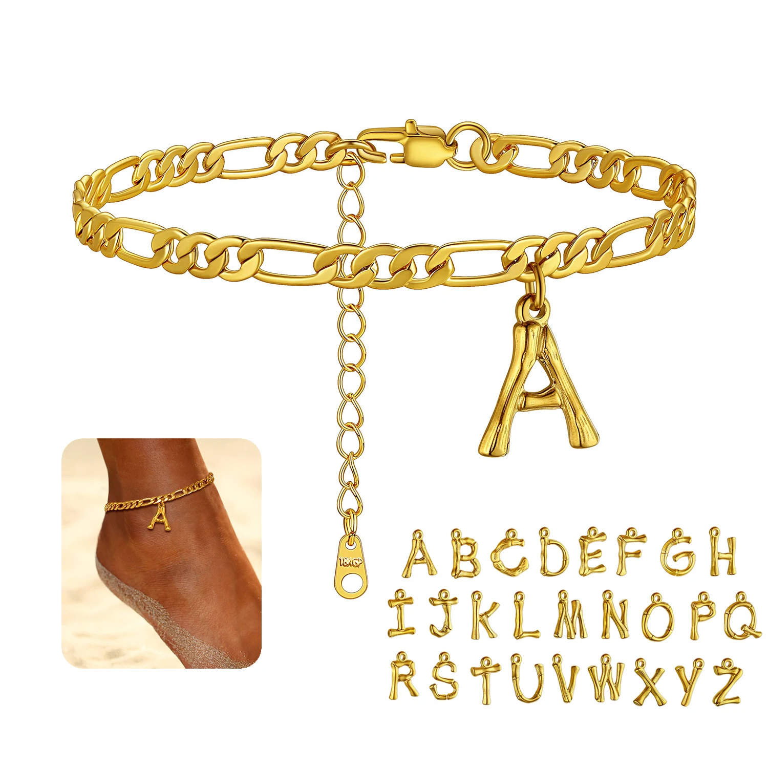 

Браслеты-цепочки на ногу U7 из бамбука с инициалами, регулируемые, 8,5 дюймов, с подвеской-буквой, для женщин, подарок, украшение на ногу