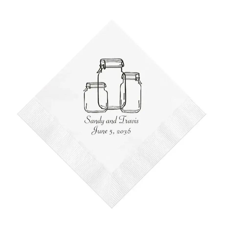 

Wedding Napkins with Mason Jars Personalized Set of 100 Napkins Country Rustic Wedding