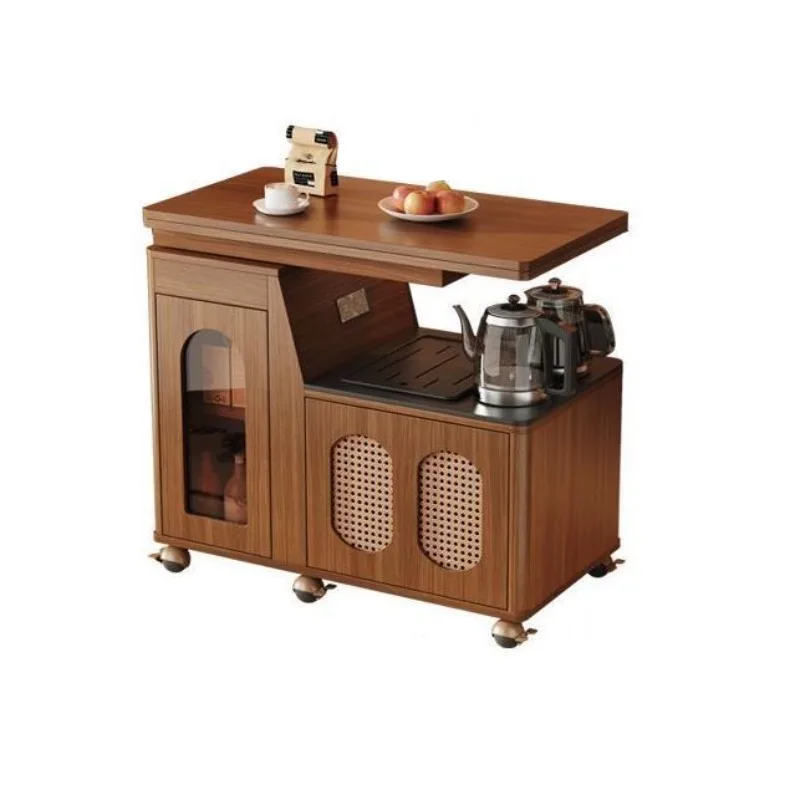 solid wood tea table multi-functional living room tea table household small apartment sofa side trolley dining table