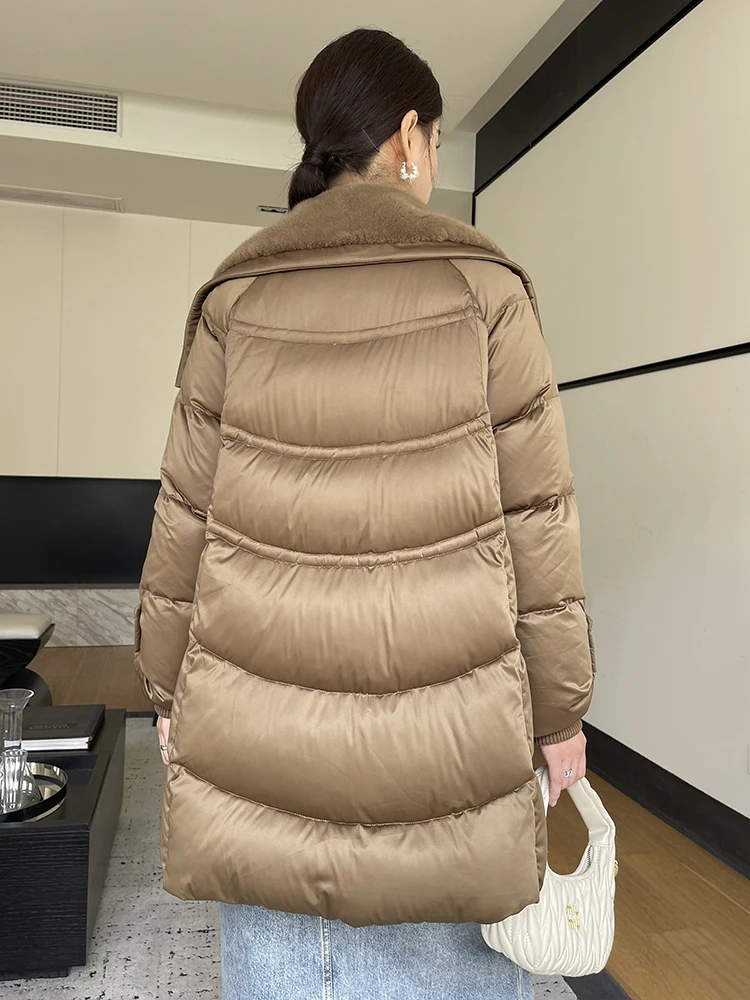 2023 New Women Winter Warm Thick Goose Down Jacket 100% Mink Fur Collar Luxury Clothing Parkas Female Puffer Jacket