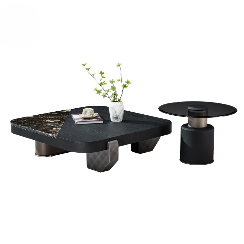 Natural marble coffee table Modern high-end living room Square coffee table
